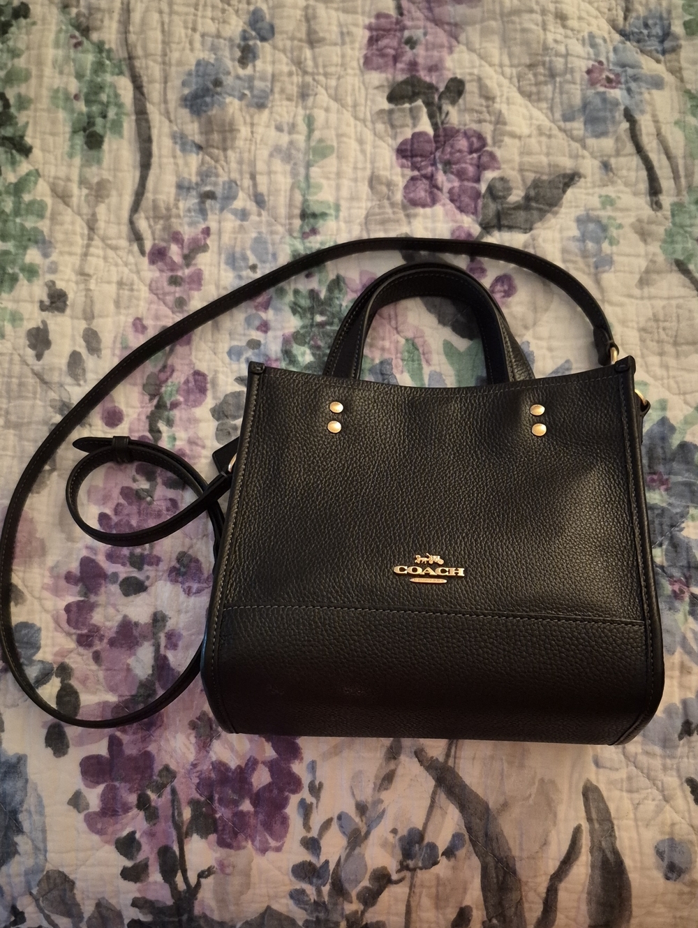 COACH Black Pebbled Leather Mini Tote with Crossbody Strap
